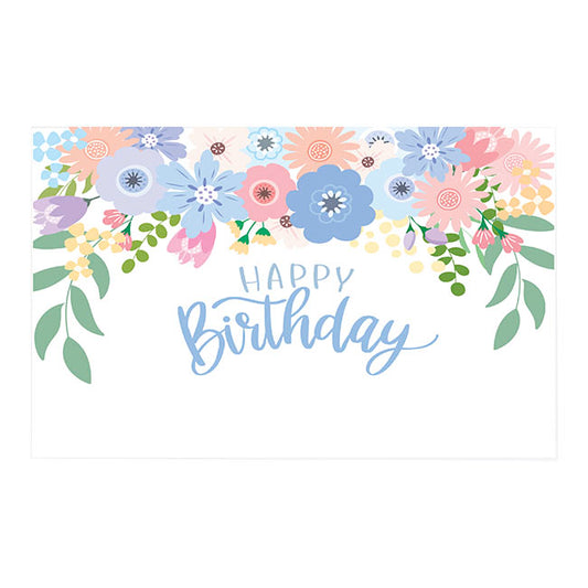 Cards White Happy Birthday Blue Flowers (10x6.5cmH) Pack 50