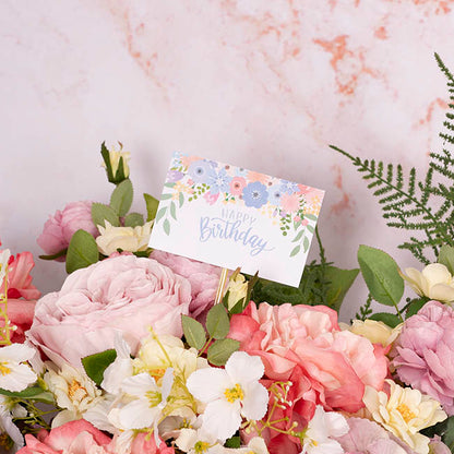 Cards White Happy Birthday Blue Flowers (10x6.5cmH) Pack 50