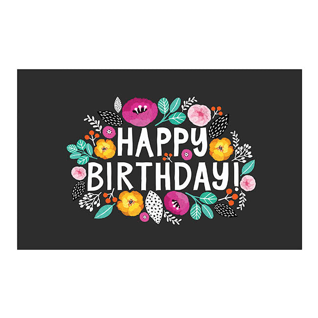 Cards Happy Birthday Flowers Black (10x6.5cmH) Pack 50