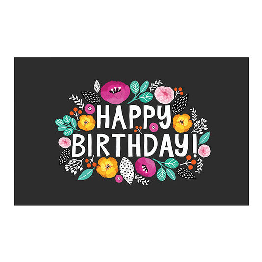 Cards Happy Birthday Flowers Black (10x6.5cmH) Pack 50
