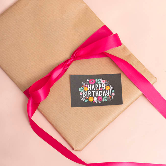 Cards Happy Birthday Flowers Black (10x6.5cmH) Pack 50