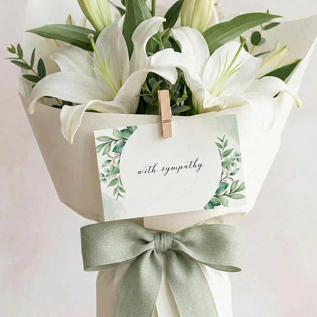 Cards White With Sympathy Leaf Garlands (10x6.5cmH) Pack 50