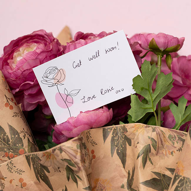 Cards White Hand Drawn Rose (10x6.5cmH) Pack 50