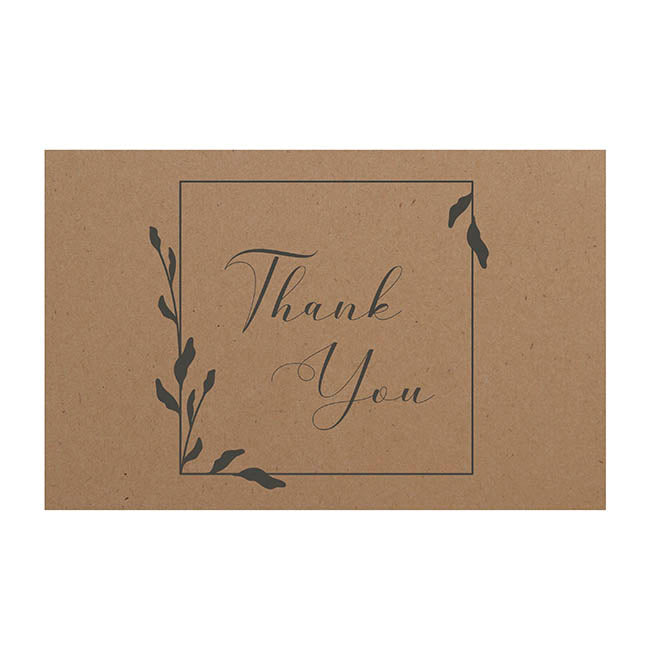 Cards Brown Kraft Thank You Leaf Border (10x6.5cmH) Pack 50