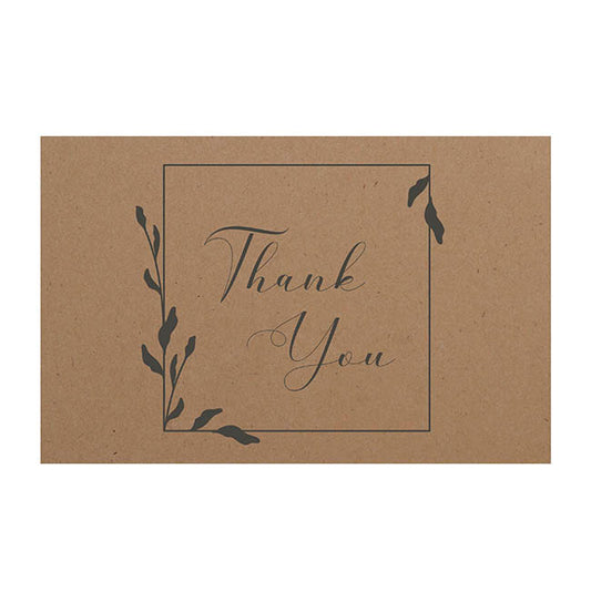 Cards Brown Kraft Thank You Leaf Border (10x6.5cmH) Pack 50