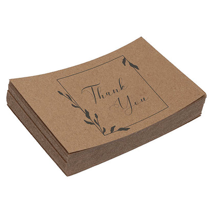Cards Brown Kraft Thank You Leaf Border (10x6.5cmH) Pack 50
