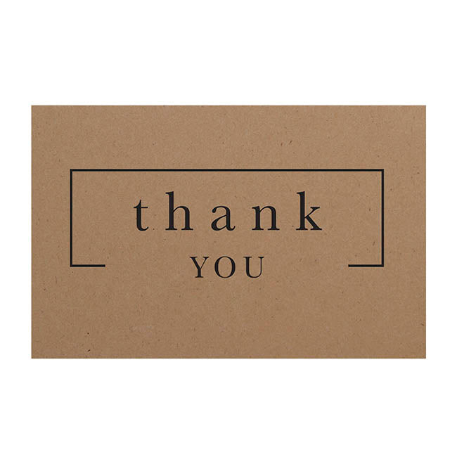 Cards Brown Kraft Thank You Border (10x6.5cmH) Pk50