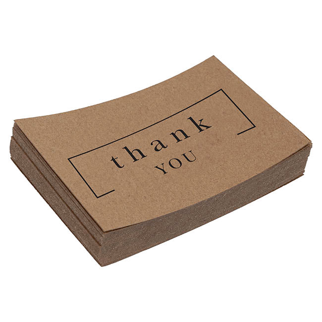 Cards Brown Kraft Thank You Border (10x6.5cmH) Pk50