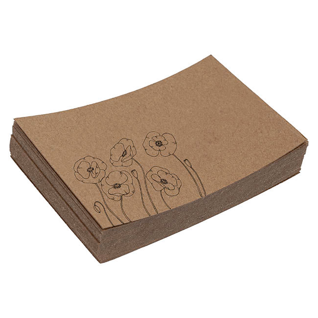 Cards Brown Kraft Tall Poppies Red (10x6.5cmH) Pack 50