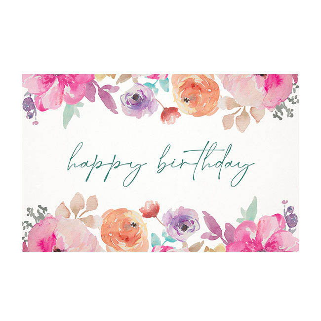 Cards White Birthday Pastel Pink Florals (10x6.5cmH) Pack 50