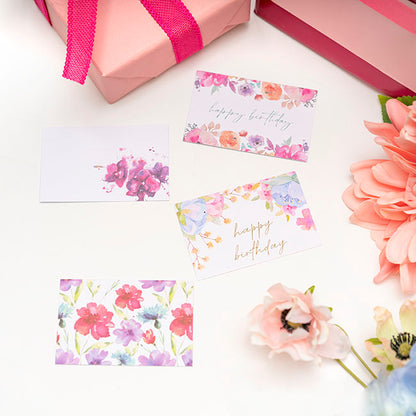 Cards White Birthday Pastel Pink Florals (10x6.5cmH) Pack 50