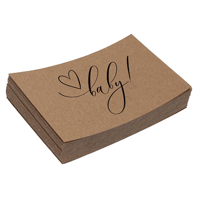 Cards Brown Kraft Baby with Heart (10x6.5cmH) Pk 50