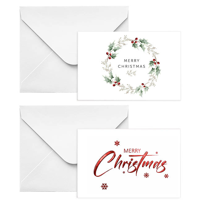 Cards Merry Christmas & Wreath w Envelopes Pk50 (10x6.5cmH)
