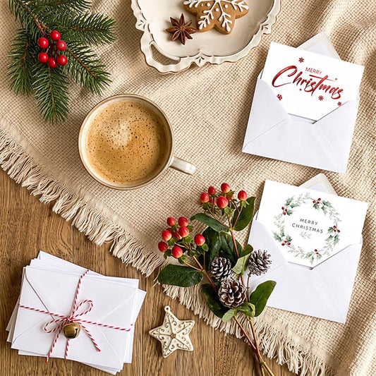 Cards Merry Christmas & Wreath w Envelopes Pk50 (10x6.5cmH)