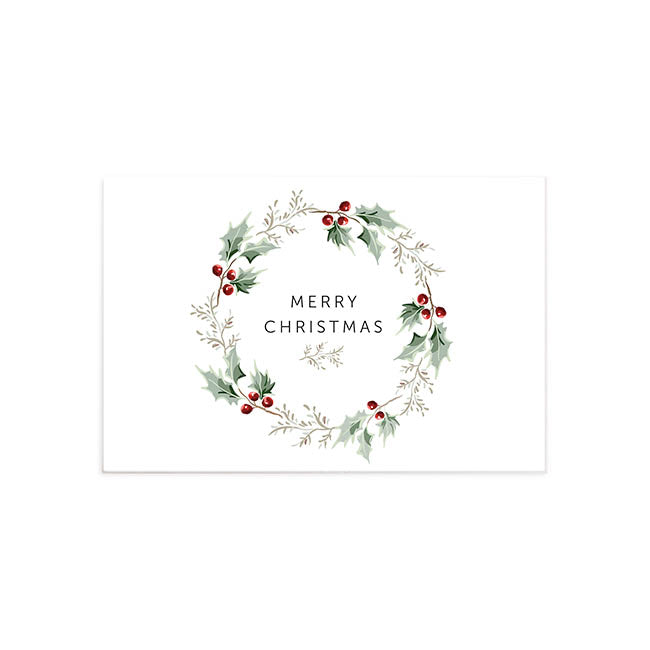 Cards Merry Christmas & Wreath w Envelopes Pk50 (10x6.5cmH)