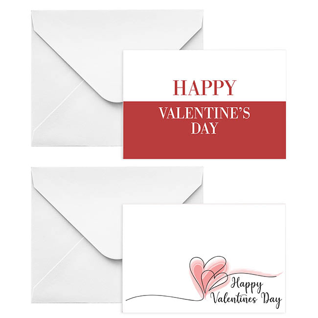 Cards Happy Valentines & Envelope Red White Pk50 (10x6.5cmH)