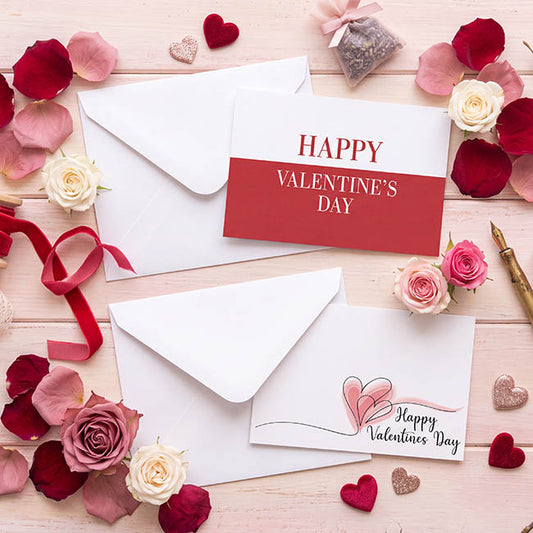 Cards Happy Valentines & Envelope Red White Pk50 (10x6.5cmH)