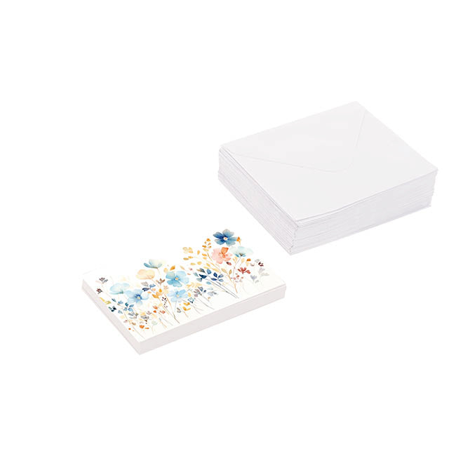 Gallery Gift Card & Envelope Flowers Blue Pk25 (10x6.5cmH)