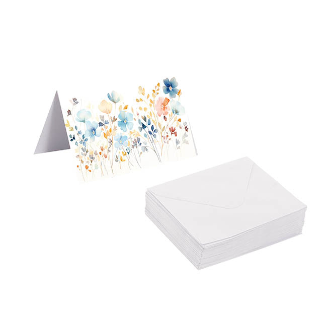 Gallery Gift Card & Envelope Flowers Blue Pk25 (10x6.5cmH)