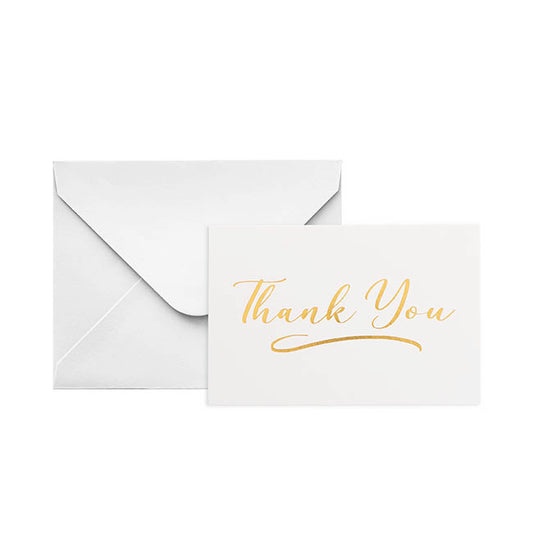 Gold Foil Card & Envelope Thank You Pack 25 (10x6.5Hcm)