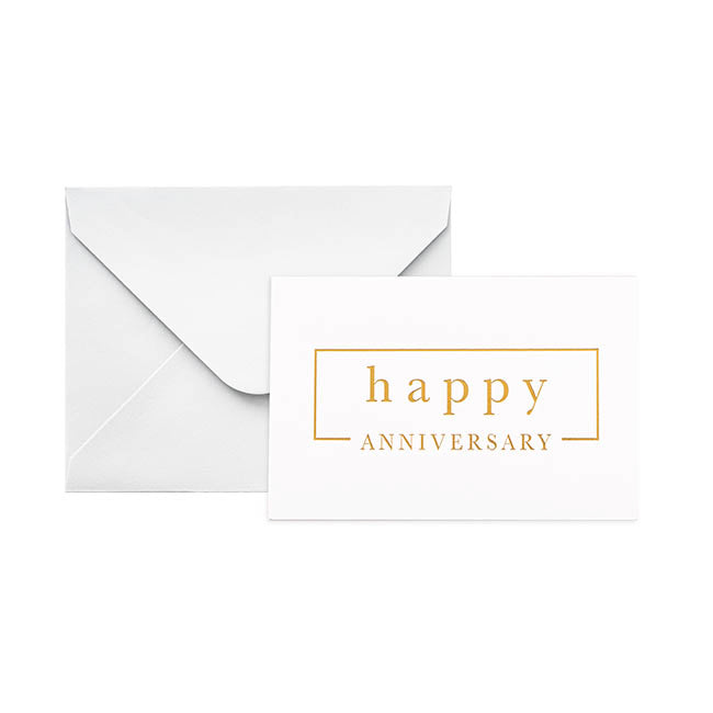 Gold Foil Card & Envelope Anniversary Border Pk25(10x6.5Hcm)