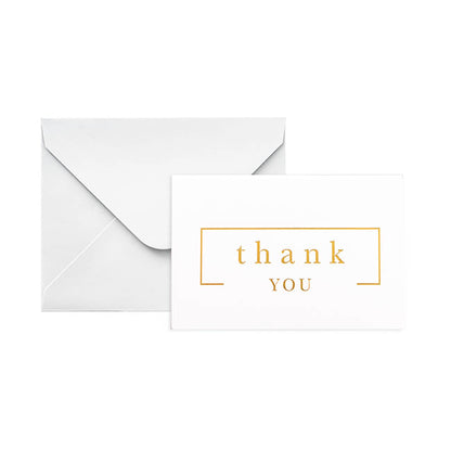 Gold Foil Card & Envelope Thank You Border Pk25 (10x6.5Hcm)