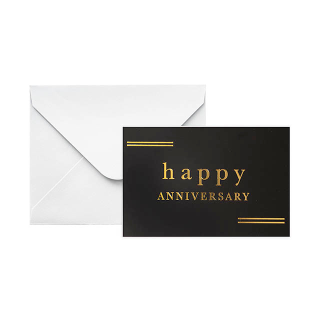 Gold Foil Black Card & Envelope Anniversary Pk25 (10x6.5Hcm)