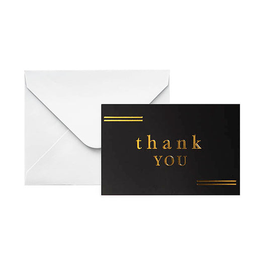 Gold Foil Black Card & Envelope Thank You Pk25 (10x6.5Hcm)