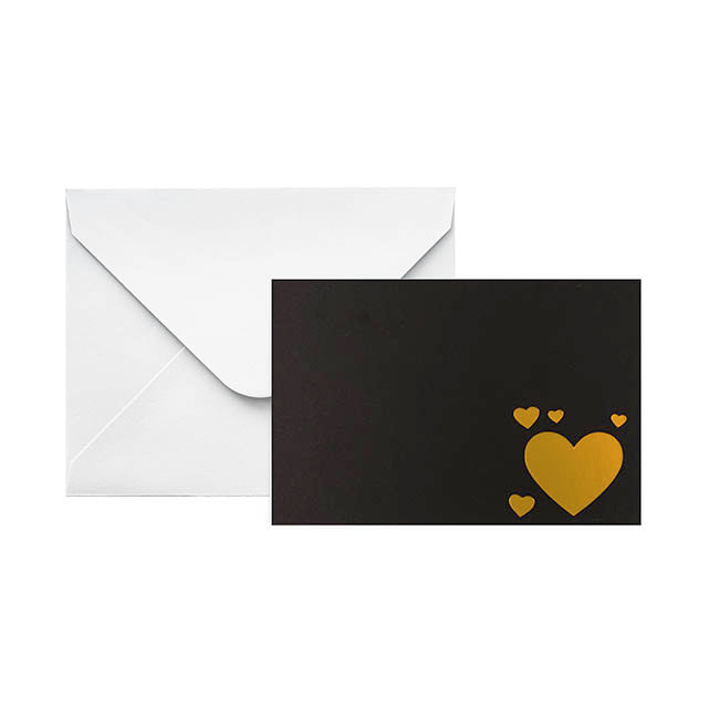 Gold Foil Black Card & Envelope Hearts Pack 25(10x6.5Hcm)