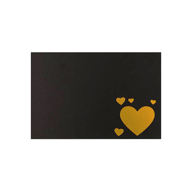 Gold Foil Black Card & Envelope Hearts Pack 25(10x6.5Hcm)