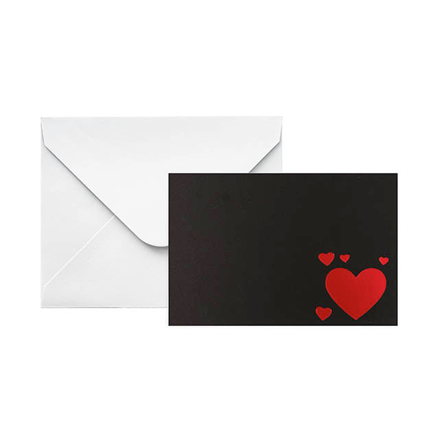 Red Foil Black Card & Envelope Hearts Pack 25(10x6.5Hcm)
