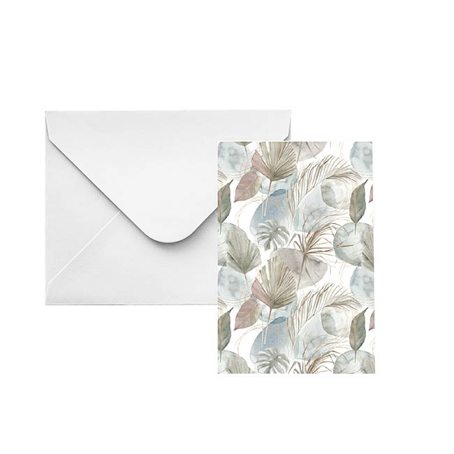 Classic Gift Card & Envelope Neutral Leaves Pk25(6.5x10cmH)