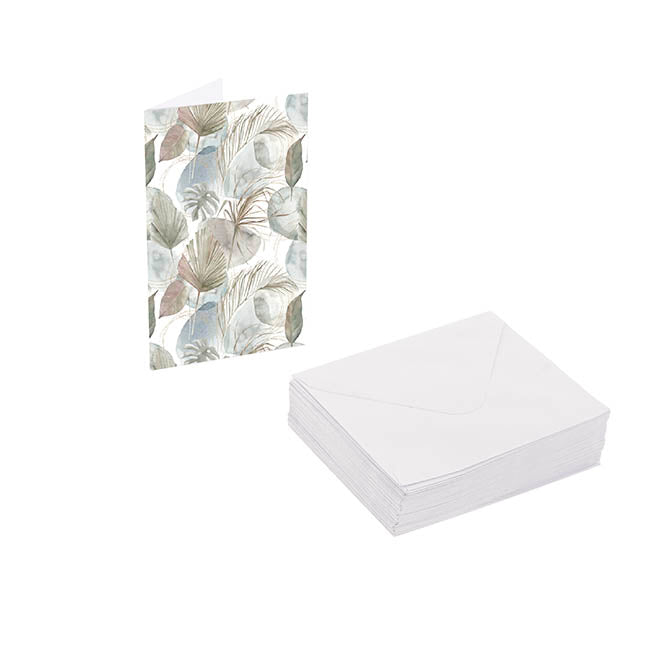 Classic Gift Card & Envelope Neutral Leaves Pk25(6.5x10cmH)