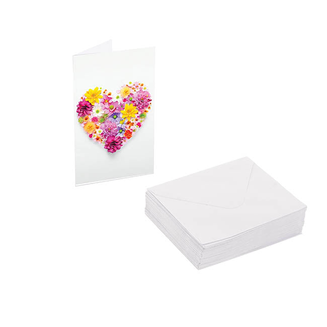Classic Gift Card & Envelope Heart Blooms Pk25 (6.5x10cmH)
