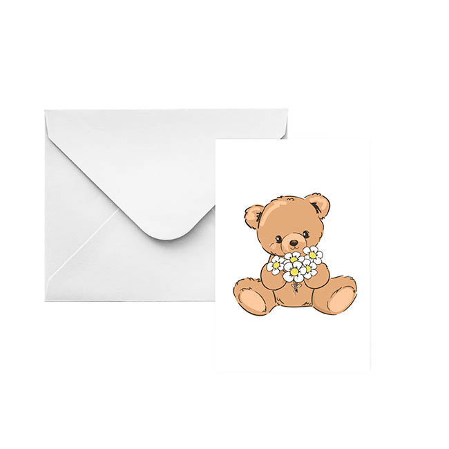 Classic Gift Card & Envelope Bear & Flowers Pk25(6.5x10cmH)