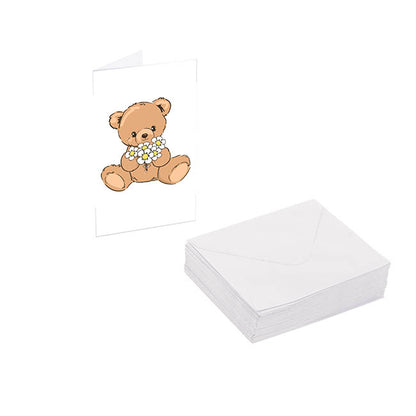 Classic Gift Card & Envelope Bear & Flowers Pk25(6.5x10cmH)