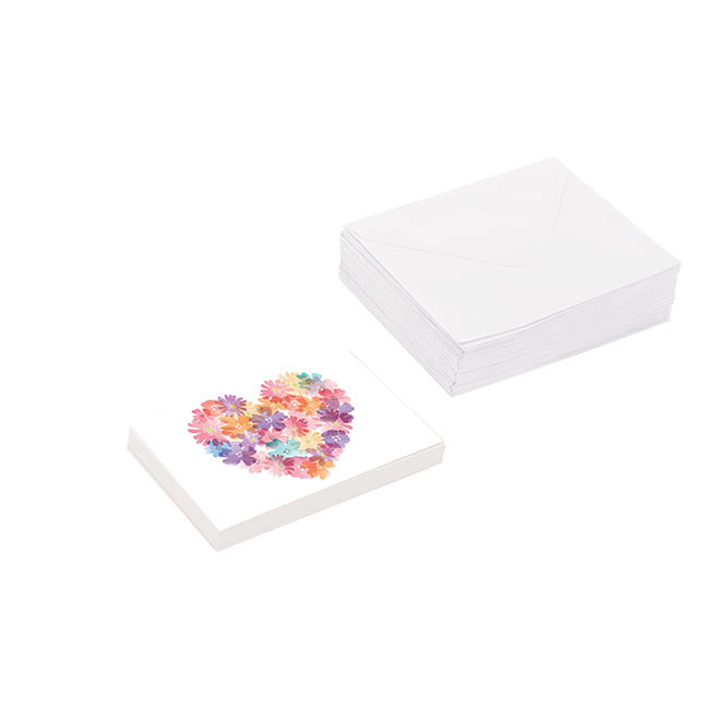 Artisan Gift Card & Envelope Flower Heart Pk25 (10x6.5cmH)