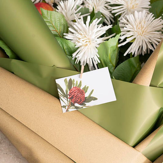 Artisan Gift Card & Envelope Waratah Red Pk25 (10x6.5cmH)