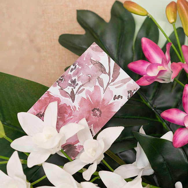 Artisan Gift Card & Envelope Pink Flowers Pk25 (10x6.5cmH)