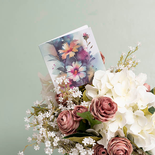 Nouvelle Card & Envelope Watercolour Cosmos Pk25(10x10cmH)