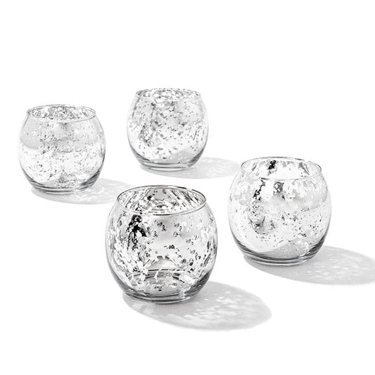 Glass Tealight Candle Holder Mini Sphere Silver (8x6.7cmH)