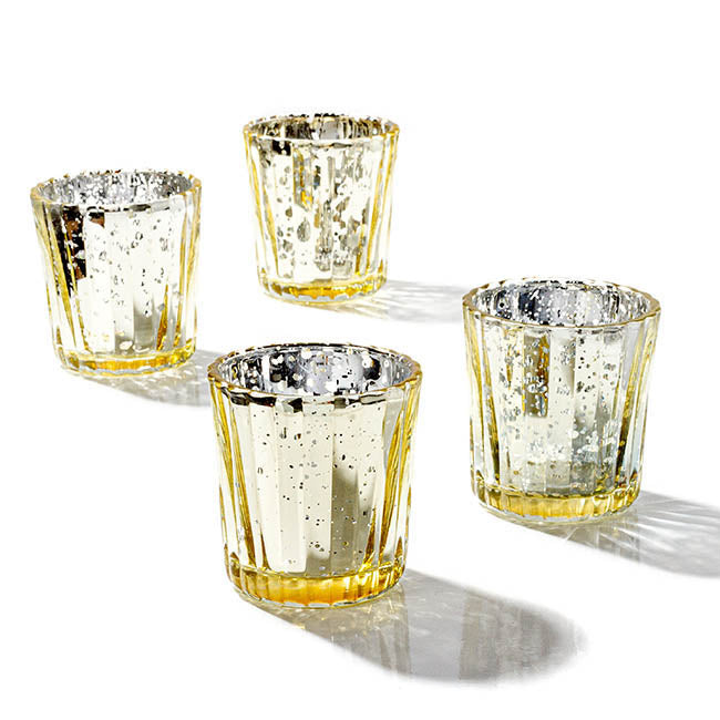 Glass Votive Candle Holder Stripe Mercury Gold (5.5Dx6.8cmH)