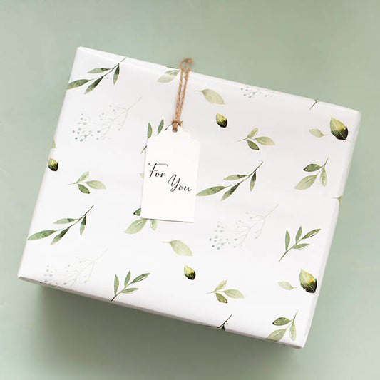 Wrapping Paper Roll Leaf Sprays Print Gloss White (70cmx25m)