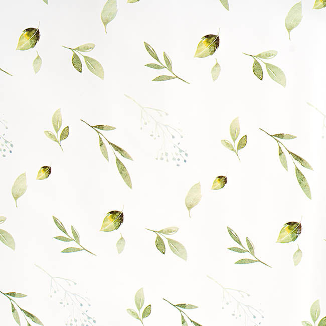 Wrapping Paper Roll Leaf Sprays Print Gloss White (70cmx25m)