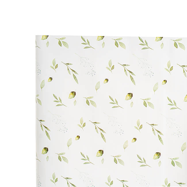 Wrapping Paper Roll Leaf Sprays Print Gloss White (70cmx25m)