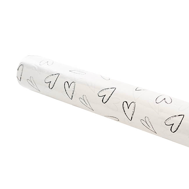 Wrapping Paper Roll Hearts Print Gloss White (70cmx25m)