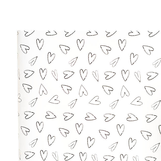 Wrapping Paper Roll Hearts Print Gloss White (70cmx25m)