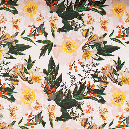 Wrapping Paper Roll Peonies & Lillies Gloss White (70cmx25m)