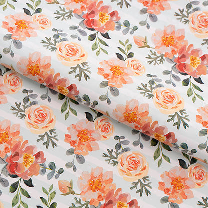 Wrapping Paper Roll Roses & Poppies Stripe White (70cmx25m)