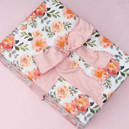 Wrapping Paper Roll Roses & Poppies Stripe White (70cmx25m)